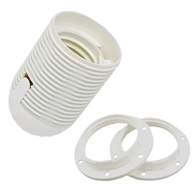 Abbildung von Fassung E27 Thermoplast Weiß mit Gewindemantel und Aufsteckkappe M10x1 + 2x Schraubring Lampen steckbar SET