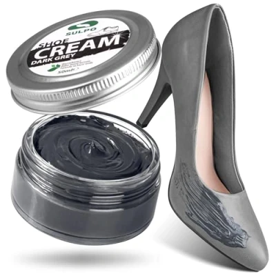 Abbildung von SULPO Schuhcreme Schwarz Shoe Cream Schuhputzcreme Ledercreme Lederbalsam Glattleder Wasserbassiert Farbe auffrischen Lederpflege Echt und Kunstleder 50ml (Dunkelgrau)