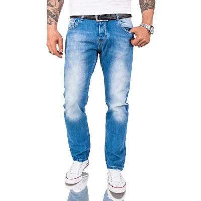 Abbildung von Rock Creek Herren Jeans Hose Comfort Fit Herrenjeans Herrenhose Denim Stonewashed Basic Weites Bein Raw RC 3101 Hellblau W44 L36