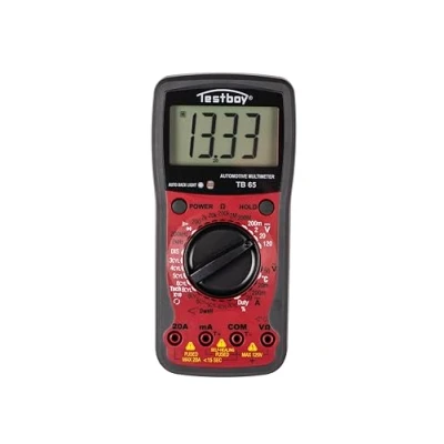 Abbildung von Testboy 65 Automotive Multimeter mit Temperaturmessung, Kfz Messgerät (Drehzahlmessung, Schließwinkelmessung, LCD Hintergrundbeleuchtung, Data Hold Funktion), Rot/Schwarz