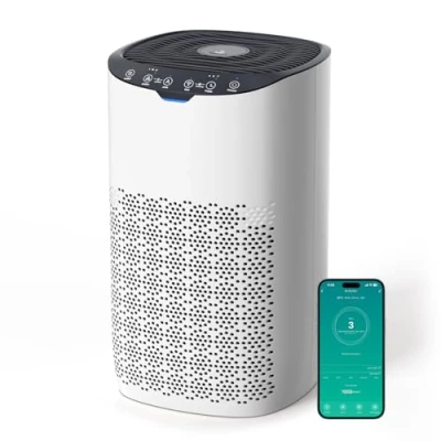Abbildung von AROEVE Luftreiniger mit WLAN &amp; Alexa, CADR 300 m3/h für 120 m² Raum, Allergiker gegen Pollen, Staub, Tierhaare, Rauch, Automatikmodus Sensor, Leise 25dB, Ideal Allergie Haushalte