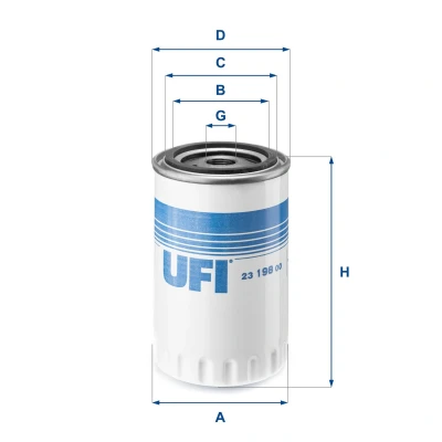 Abbildung von UFI 23.198.00 Ölfilter M 20 X 1,5 mit einem Rücklaufsperrventil Anschraubfilter PEUGEOT: J5 Van, Platform / Chassis, Boxer Van