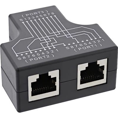 Abbildung von InLine® Cat.5e STP T Adapter (Port Doppler), RJ45 Buchse an 2X