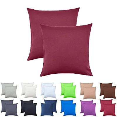 Abbildung von NatureMark 2er Pack Jersey Kissenbezug Kissenhülle Kissenbezüge Seitenschläferkissen Nackenkissen viele Größen und Farben ÖKO TEX (80 x 80 cm, Bordeaux rot)
