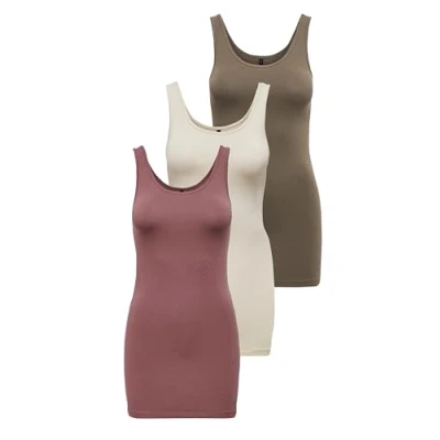 Abbildung von ONLY Damen Onllive Love Long Tank Top 3er Pack für Frauen, Walnut/Rose Brown/Birch, L