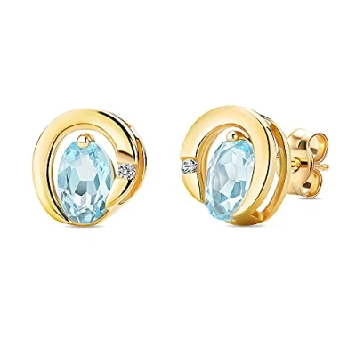 Abbildung von Orovi Schmuck Damen 0.02 Ct Diamant Ohrringe Gelbgold mit ovalem Edelstein/Geburtsstein November blauer Topas und Brillant Ohrstecker aus 9 Karat (375) Gold