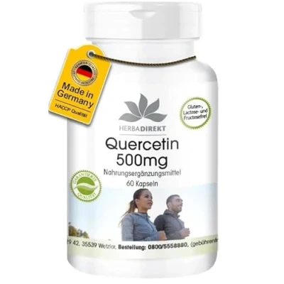Abbildung von Quercetin 500mg 60 Kapseln Hochdosiert HERBADIREKT by Warnke Vitalstoffe Deutsche Apothekenqualität