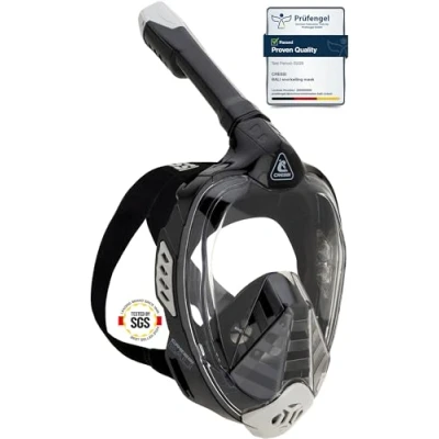 Abbildung von CRESSI Bali Full Face Mask Black/Grey L/XL Tauchermaske Vollmaske Ultra Klare Polycarbonat Linse, 100% Silikon, Schnorchel Float Ventil, Kamera Halterung, Schwarz/Grau, L/XL, Erwachsene