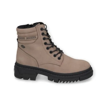Abbildung von Dockers by Gerli Damen Combat Boots, Frauen Stiefeletten,warm gefüttert,Winterschuhe,Stiefel,Bootee,Booties,halbstiefel,Taupe,36 EU