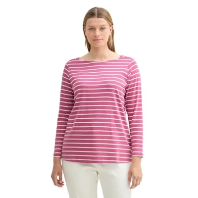 Abbildung von TOM Tailor PLUS Gestreiftes Langarm Langarmshirt, Damen, Größe: 54, Pink velvet white stripe