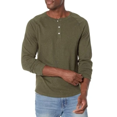 Abbildung von Amazon Essentials Herren Langärmeliges Henley Shirt, Schmale Passform, Olivenheide, XXL