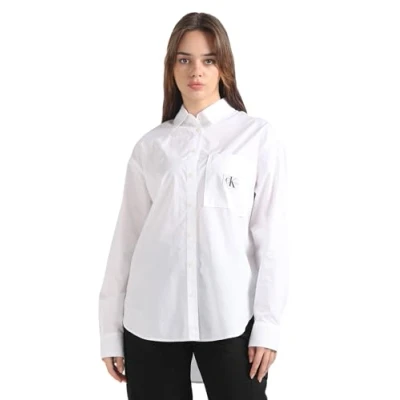Abbildung von Calvin Klein Jeans Label Relaxed Shirt Hemdbluse, Damen, Größe: Large, Bright white