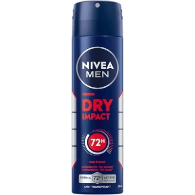 Abbildung von NIVEA MEN Dry Impact Deo Spray, Antitranspirant für 72h zuverlässigen Schutz gegen Schweiß und Geruch, antibakterielles Deodorant ohne Ethylalkohol (150 ml)