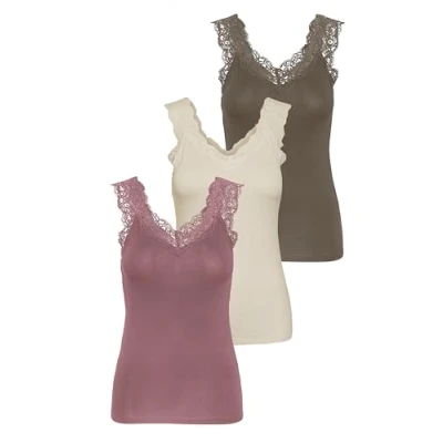 Abbildung von PIECES Damen PCBARBERA LACE TOP Spitzentop,3 Pack, Walnut/3 PACK Walnut Birch ROS, XL