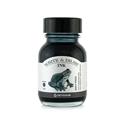 Abbildung von Octopus Write and Draw Ink 458 Grey Frog, wasserfeste Tinte zum Schreiben und Zeichen, kalligraphische Tinte, lichtechtes Zeichentrum für Füllfederhalter, grau, 50 ml