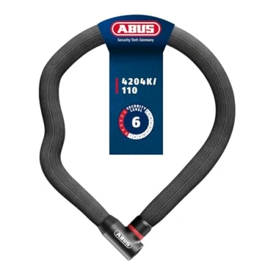 Abbildung von ABUS Kettenschloss Goose Lock 4204K biegsames, klapperfreies Fahrradschloss aus gehärtetem Stahl 4 mm starke Stahlkette, 28 Gesamtdurchmesser 110 cm lang mit Schlüssel Schwarz