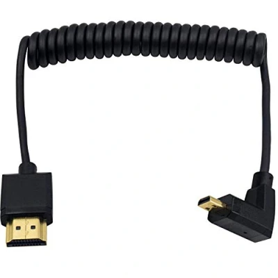 Abbildung von Duttek Micro HDMI auf Standard Kabel, Spiralkabel, extrem schlankes Design, 90 Grad abgewinkelt, Stecker HDM Stecker, für 1080P, 4K, Ultra HD, 3D(1,2 m)