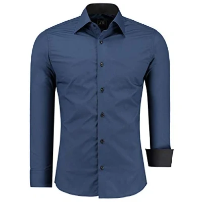 Abbildung von J&#039;S FASHION Herren Hemd Slim Fit Langarm Freizeithemd Pflegeleicht Bügelleicht Navyblau S