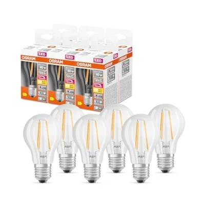 Abbildung von OSRAM SUPERSTAR+ CLASSIC A FIL 40 LED Lampe, E27, Kolbenform, 3,4W, 470lm, 2700K, warmweißes Licht, stark reduzierter Blauanteil, geringere Augenbelastung, dimmbar, geringer Energieverbrauch
