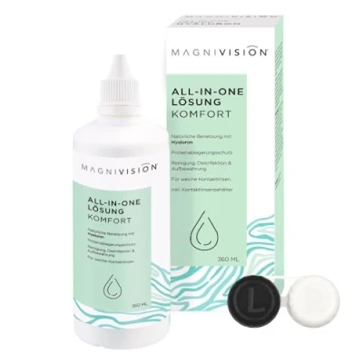 Abbildung von MAGNIVISION All in One Lösung Komfort, 360ml für weiche Kontaktlinsen, zur Reinigung und Lagerung von weichen boratfrei, Made Europe