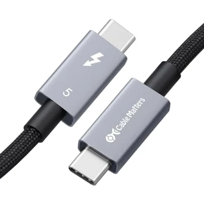 Abbildung von Cable Matters [Intel zertifiziert] 80 Gbps geflochtenes Thunderbolt 5 Kabel mit bis zu 120 Bandbreitenverstärkung / 240W Ladeleistung in Schwarz, 1m, kompatibel 4/3, USB4 USB C