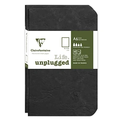 Abbildung von Clairefontaine 734181C Age Bag DUO Set aus 2 Notizheften 9x14cm , geheftet, 48 Blatt 90g, blanko Schwarz, 1