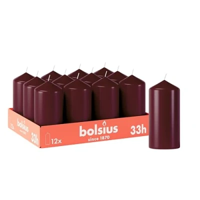 Abbildung von Bolsius Glatte Stumpenkerzen Bordeauxrot 12 Stück x 7 cm Dekorative Haushaltkerzen Brenndauer 33 Stunden Unparfümierte Enthält Natürliches Pflanzenwachs Ohne Palmöl