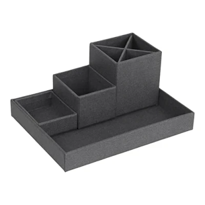Abbildung von Bigso Box of Sweden LENA Schreibtisch Organizer für Stifte, Büroklammern, Haftnotizen usw. Sortierkasten mit 4 Fächern Ordnungssystem aus Faserplatte und Papier in Leinenoptik schwarz