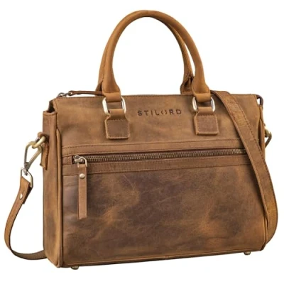 Abbildung von STILORD &#039;Corrine&#039; Modische Handtasche Damen Leder Mittelgroß Shopper mit Reißverschluss Henkeltasche und Schultertasche Frauen Lederhandtasche Echtleder, Farbe:vinto braun