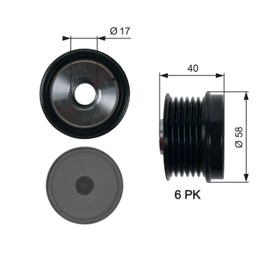 Abbildung von GATES OAP7158 Freilauf Lichtmaschine 58 FleetRunner Micro V Stretch Fit FORD: Grand C Max, Galaxy Mk2 MPV, VOLVO: S60 II
