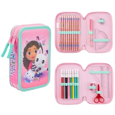 Abbildung von Gabby&#039;s Dollhouse Federmäppchen Mädchen, Gefülltes Doppelmäppchen mit School Supplies Geschenke für Mädchen