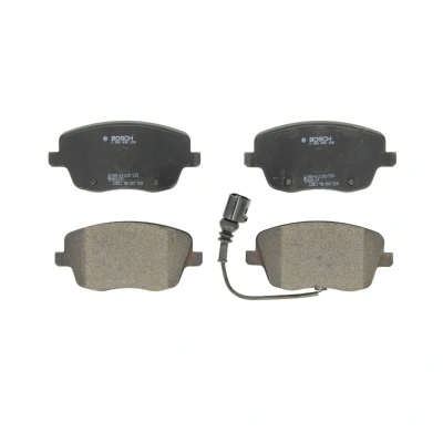 Abbildung von BOSCH 0 986 494 105 Bremsbelagsatz Low Metallic mit integriertem Verschleißsensor Anti Quietsch Blech, Schrauben Zubehör SKODA: Fabia 2
