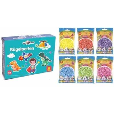 Abbildung von Hama Happy Price Toys Midi Bügelperlen K 43 48 Konvulut 6x Pastell Farben Gelb,Pastell Rot,Pastell Lila,Pastell Blau,Pastell Grün,Pastell Pink +Bügelanleitung mit 3 Design Vorlagen