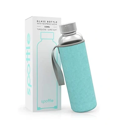 Abbildung von spottle® Glasflasche 550ml mit Neoprenhülle TÜRKIS, SUPER SANFT