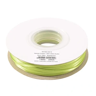 Abbildung von Vaessen Creative 301002 5018, Apfelgrün, Satinband, 3 mm x 100 m Doppelsatinband, Schleifenband, Dekoband, Geschenkband, Stoffband für Hochzeit, Taufe und Geburtstagsgeschenke, Satin, 3MM, meter