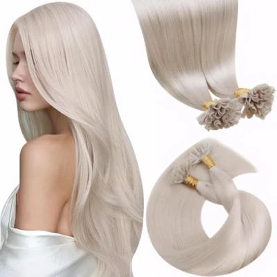 Abbildung von LaaVoo Keratin Bondings Echthaar Extensions Blond U Tips Hot Fusion Hair 1g/s Remy Haarverlängerung Platinblond #60 45cm