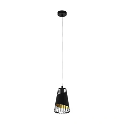 Abbildung von EGLO Pendelleuchte Austell, 1 flammige Hängelampe Industrial, Vintage, Hängeleuchte aus Stahl und Textil in Schwarz, Gold, Esstischlampe, Wohnzimmerlampe hängend mit E27 Fassung, Ø 16,5 cm