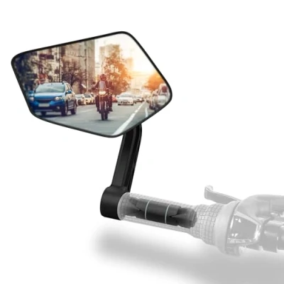 Abbildung von Xcelenze Fahrradspiegel extra große Spiegelfläche schlagfestes Echtglas für Lenker ebike Rückspiegel Fahrrad Spiegel e bike, klappbar (links Lenkerende)