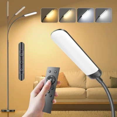 Abbildung von YICAIZI 18W Dimmbare LED Stehlampe mit Fernbedienung 1200 Lumen, 4 Farbtemperaturen &amp; Helligkeitsstufen Ideal für Wohnzimmer, Schlafzimmer, Büro Schwarz