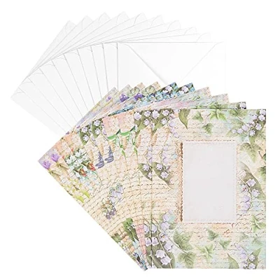 Abbildung von Ideen mit Herz Grußkarten Set Umschlägen 10 Motiv Karten blanko bunt neutral Ideal für Glückwünsche zum Geburtstag, Hochzeit, uvm. Din B6 (Vintage Maiglöckchen)