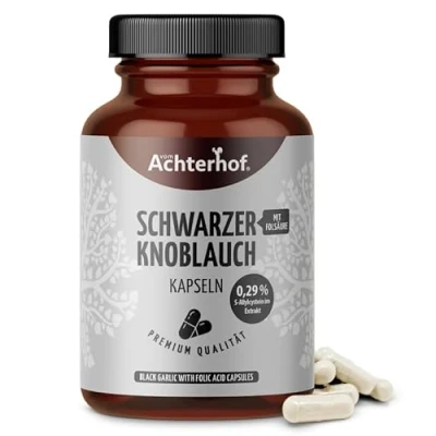 Abbildung von Schwarzer Knoblauch Weißdorn 180 Kapseln 450 mg Extrakt, 110 Extrakt vegan vom Achterhof