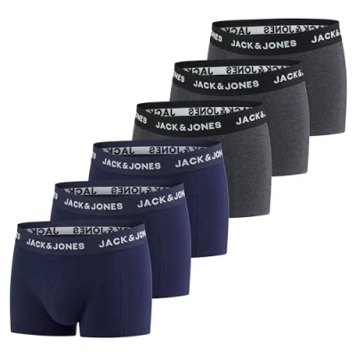 Abbildung von JACK &amp; JONES Boxershorts Herren 6er Pack Basic Trunks Boxer Stretch Unterhosen Unterwäsche Retroshorts Set Baumwolle Schwarz Rot Grün Blau Grau XXL, Größe:XXL, Farbe:Pack 5