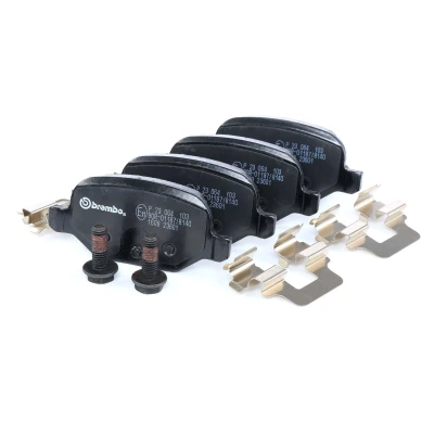 Abbildung von BREMBO P 23 064 Bremsbelagsatz exkl. Verschleißwarnkontakt mit Bremssattelschrauben Zubehör FIAT: 500 Hatchback, Panda II Hatchback