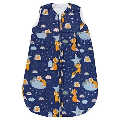 Abbildung von TupTam Baby Sommer Schlafsack 0.5 TOG aus OEKO TEX zertifizierten Materialien, Farbe: Füchse Wolken/Dunkelblau, Größe: 80 86