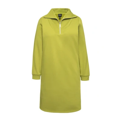Abbildung von Ulla Popken Troyerkragen Reissverschluss Langarm Strickkleid, Damen, Größe: 46/48, Avocado green