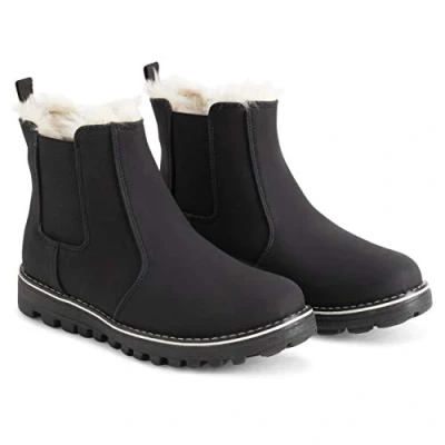 Abbildung von Polar Chelsea Nubukleder für Damen, Memory Schaum, wasserdicht, Gummi, gefaltete genähte Sohle, mit Kunstfell gefüttert, Schwarz , 37 EU