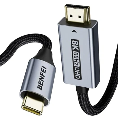 Abbildung von BENFEI 8K USB C auf HDMI Kabel 1,8M (8K@60Hz 4K@240Hz/165Hz/144Hz/120Hz), Typ [kompatibel Thunderbolt 4/3] für iPhone 16/15 Pro/Max, MacBook Pro/Air 2023, iPad Pro, Surface Book 2