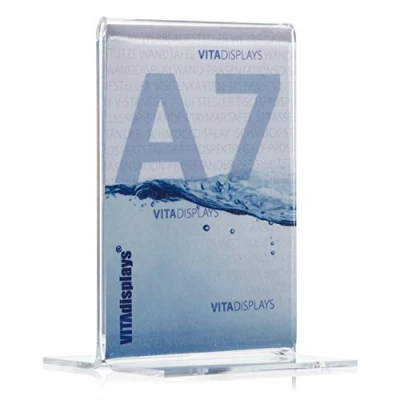 Abbildung von 10 Stück Werbeaufsteller als T Ständer/T Aufsteller im DIN A7 Hochformat, transparenter Tischaufsteller aus original PLEXIGLAS® (10er Pack)