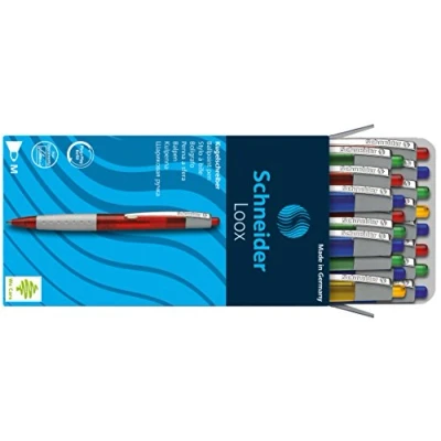 Abbildung von Schneider Loox Kugelschreiber (Schreibfarbe: blau, Strichstärke M, Druckmechanik, dokumentenechte Mine) 20er Packung sortiert, 1 Stück (20er Pack)