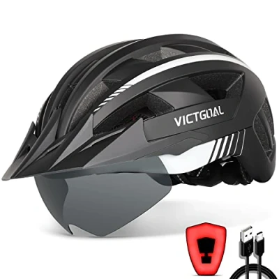 Abbildung von VICTGOAL Fahrradhelm Herren Damen MTB Helm mit Abnehmbarer Magnetische Schutzbrille Visier Atmungsaktiv 21 Belüftungskanäle Radhelm Einstellbare Fahrradhelme (M: 54 58cm, Schwarz Weiß)